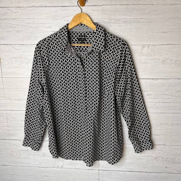 Talbots Shirt Womens SZ 18WP Black & White Clover Wrinkle Resistant Long Sleeve - Picture 3 of 15